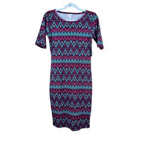 Lularoe Julia Women's Turquoise & Burgundy Design Dress